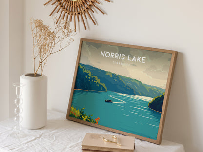 Norris Lake, Tennessee Landscape Poster | Lakeside Getaway Framed or Unframed Wall Art — 16x20 in