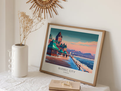 Quebec City Landscape Matte Border Poster | Canada Travel Wall Art — 16x20 in