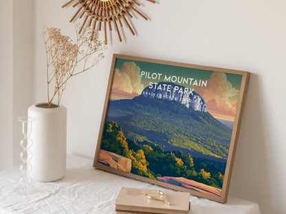 Pilot Mountain State Park Landscape Poster | Pinnacle, North Carolina Vacation Wall Art — 16x20 in
