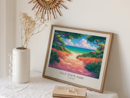 Gulf State Park Landscape Matte Border Poster | Alabama Vacation Wall Art Tropical Beach Print — 16x20 in