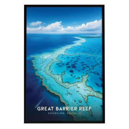 A beautiful aerial view of the Great Barrier Reef showcases its vibrant turquoise waters and intricate coral formations.
