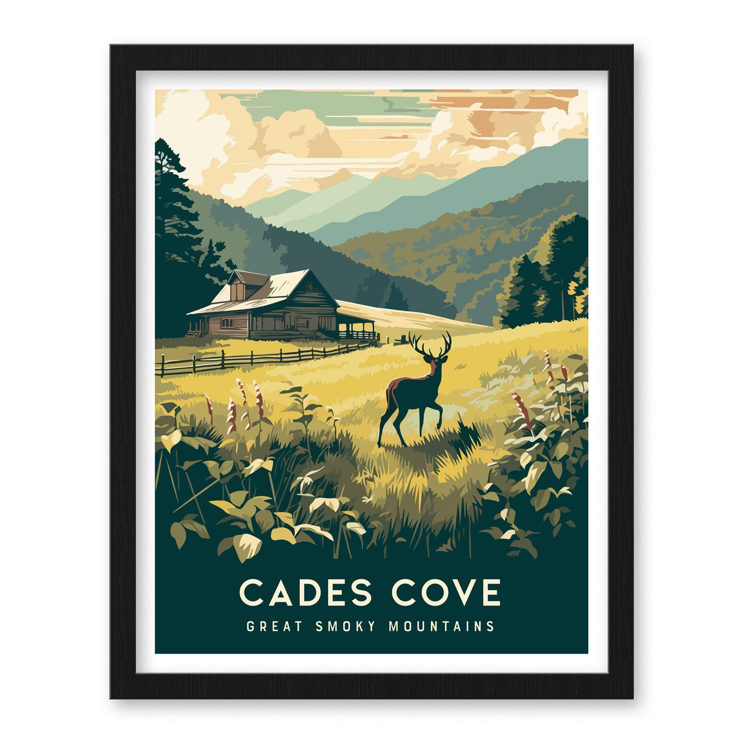Cades Cove Poster | Great Smoky Mountains Travel Print Wall Art | Framed or Unframed