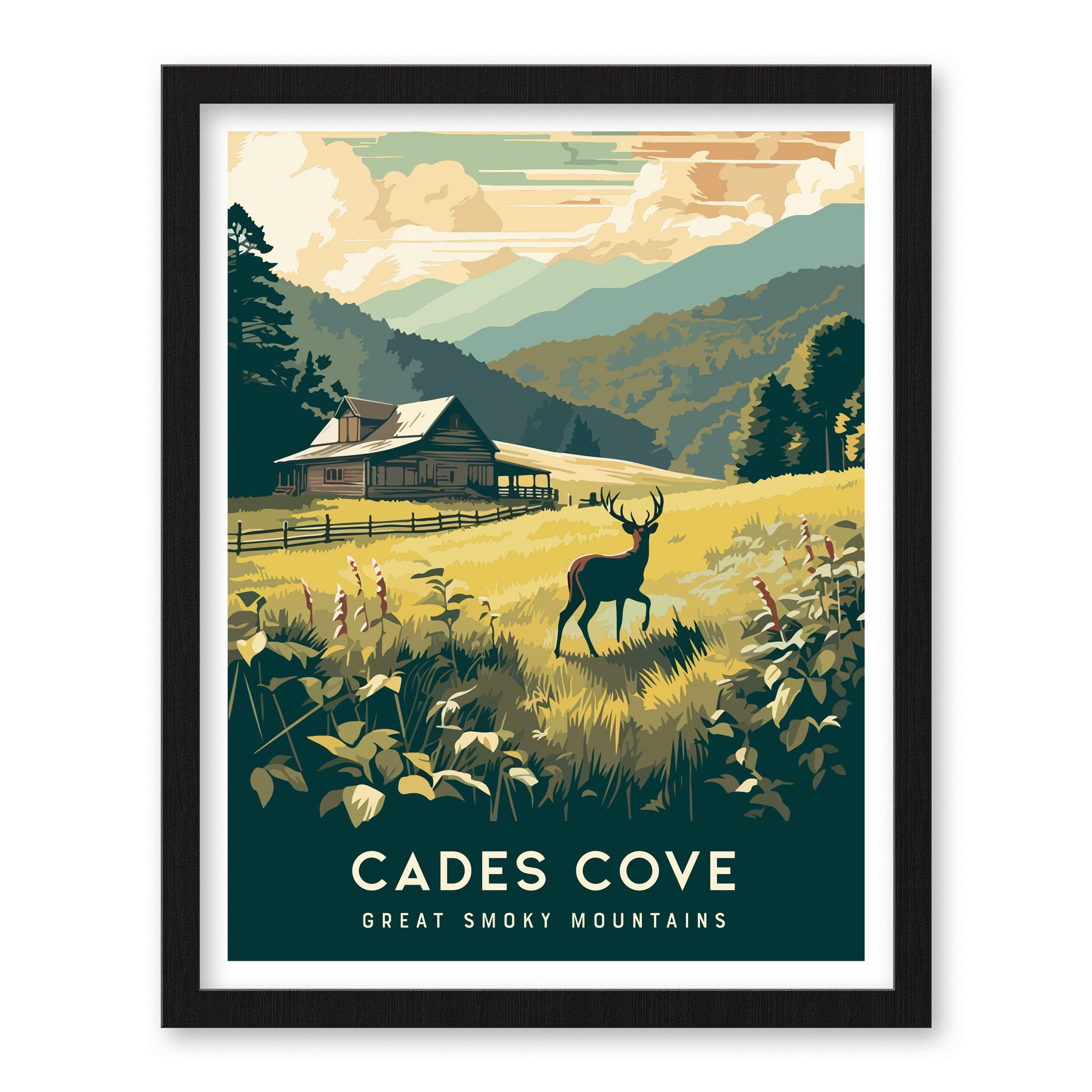 Cades Cove Poster | Great Smoky Mountains Travel Print Wall Art | Framed or Unframed