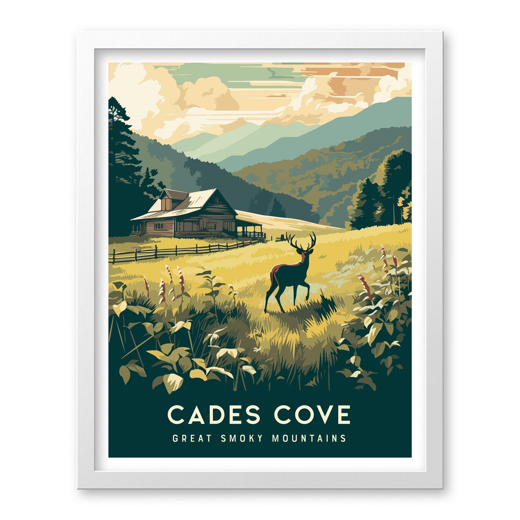 Cades Cove Poster | Great Smoky Mountains Travel Print Wall Art | Framed or Unframed