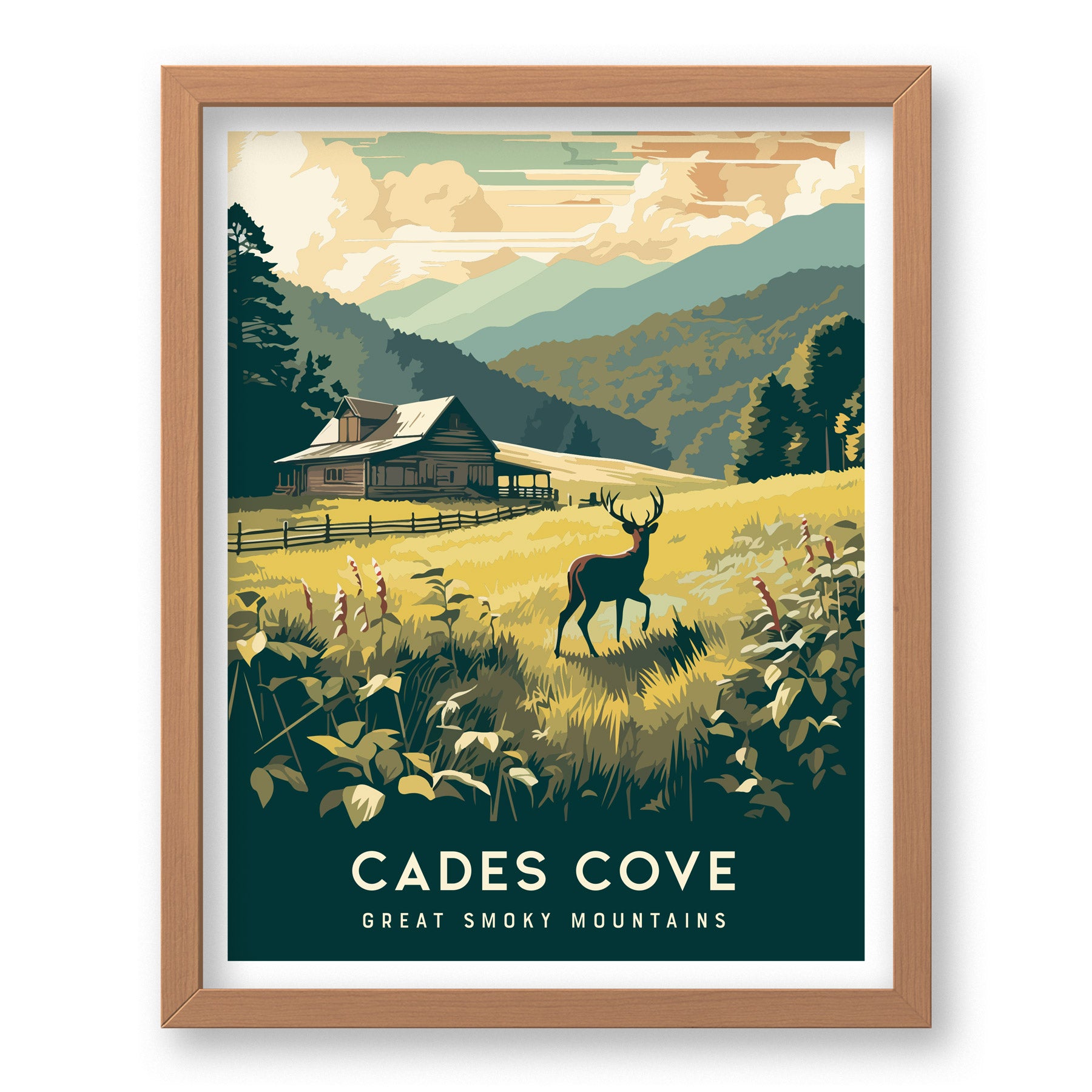 Cades Cove Poster | Great Smoky Mountains Travel Print Wall Art | Framed or Unframed