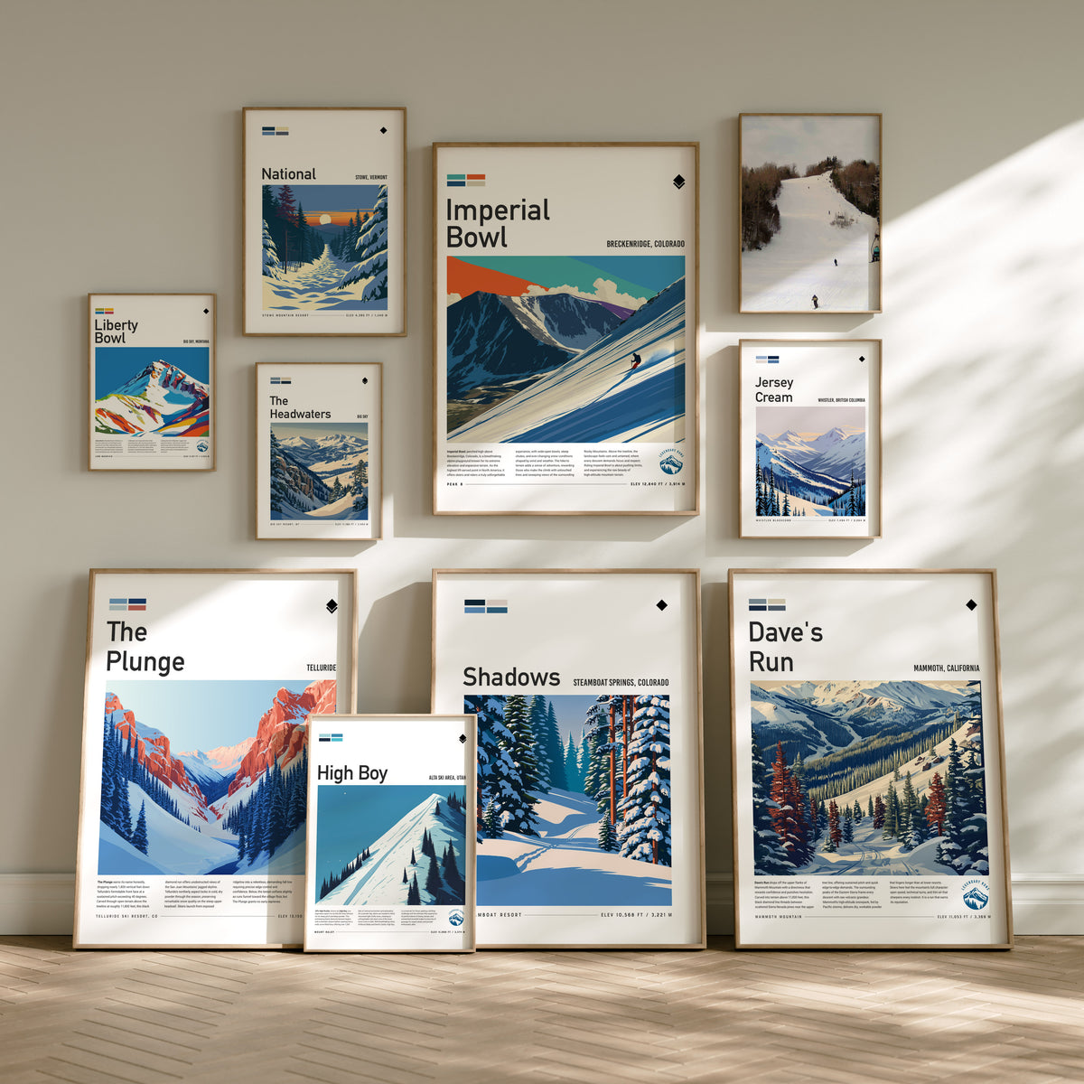 Ski Run Collection | Gallery Wall Set of 8 | Framed Gallery Set | Gallery Wall Kit