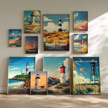 Lighthouses Gallery Wall | Set of 4 | Lighthouse Art | Living Room Decor