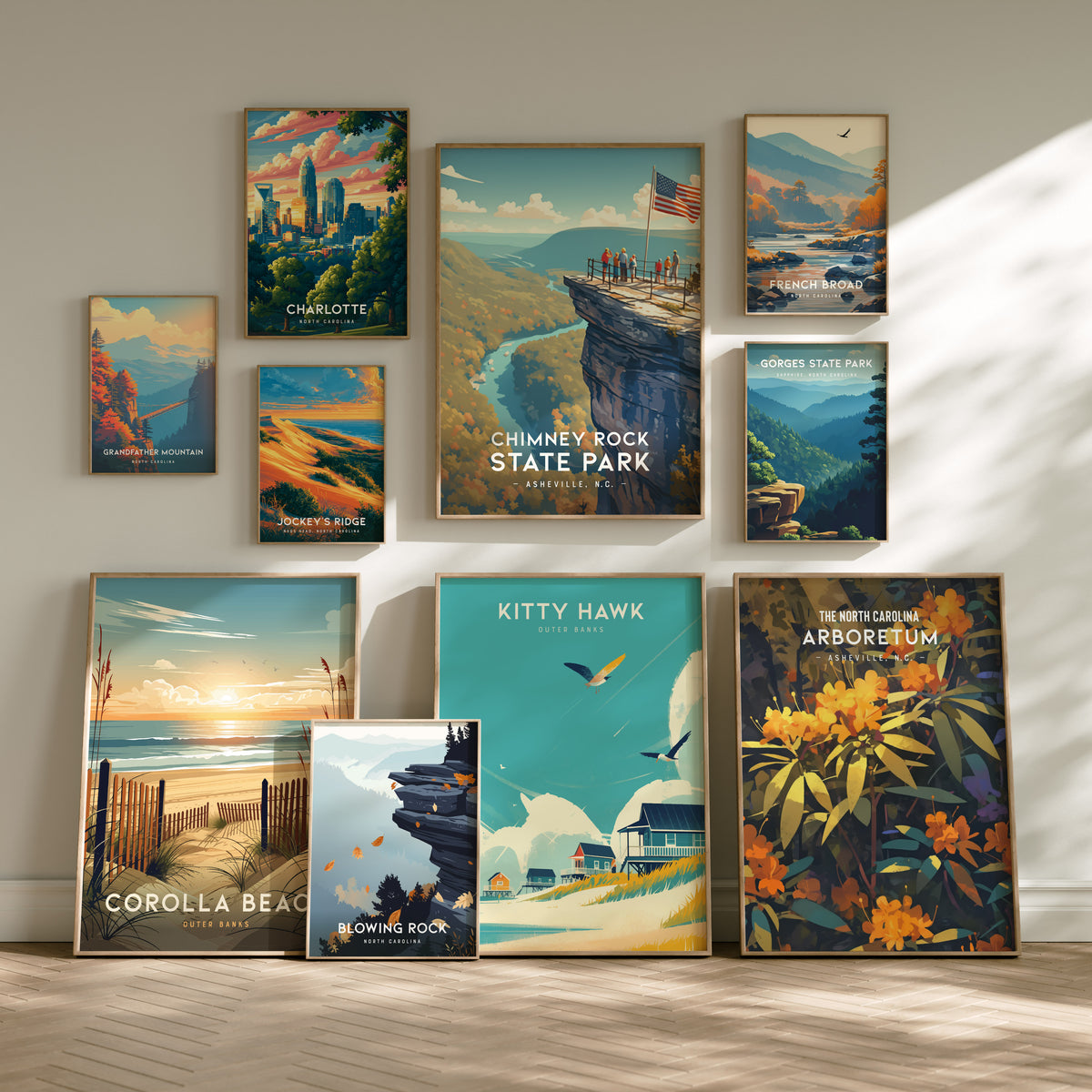 North Carolina Gallery Wall | Outer Banks, Roan Highlands & Asheville | Set of 3 Framed Prints