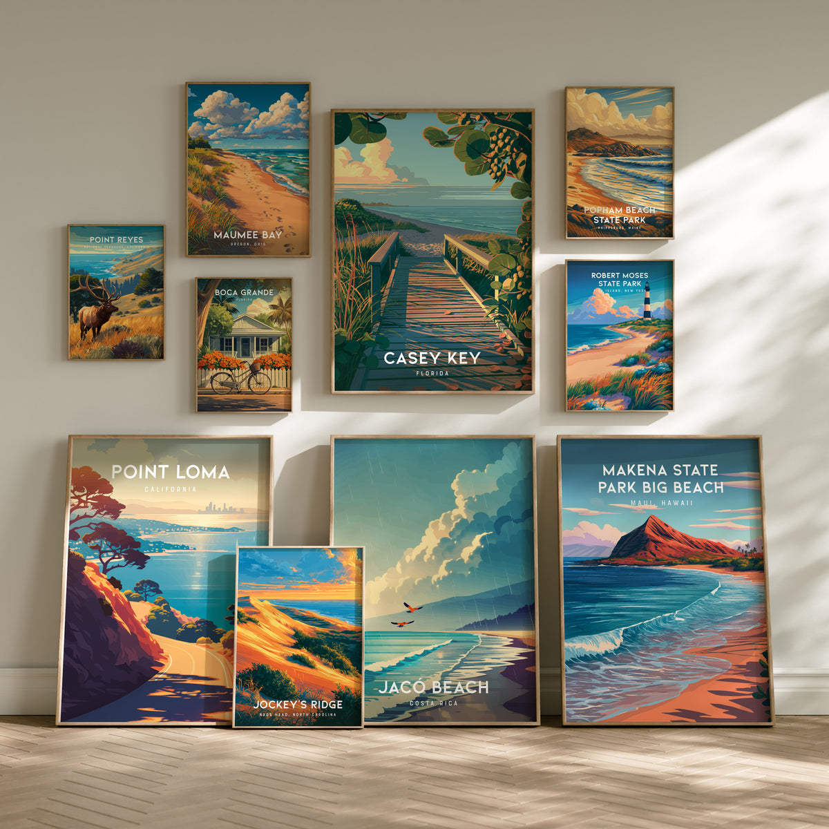 Beaches Collection Gallery Wall | Set of 8 | Framed Gallery Set | Coastal Wall Art Bundle