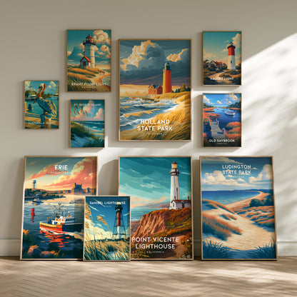Lighthouses Gallery Wall | Set of 3 | Lighthouse Art | Housewarming Gift