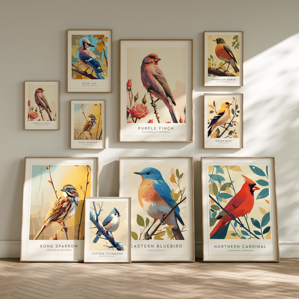 Backyard Songbirds Gallery Wall | Cardinal | Set of 6 Matching Framed Bird Prints
