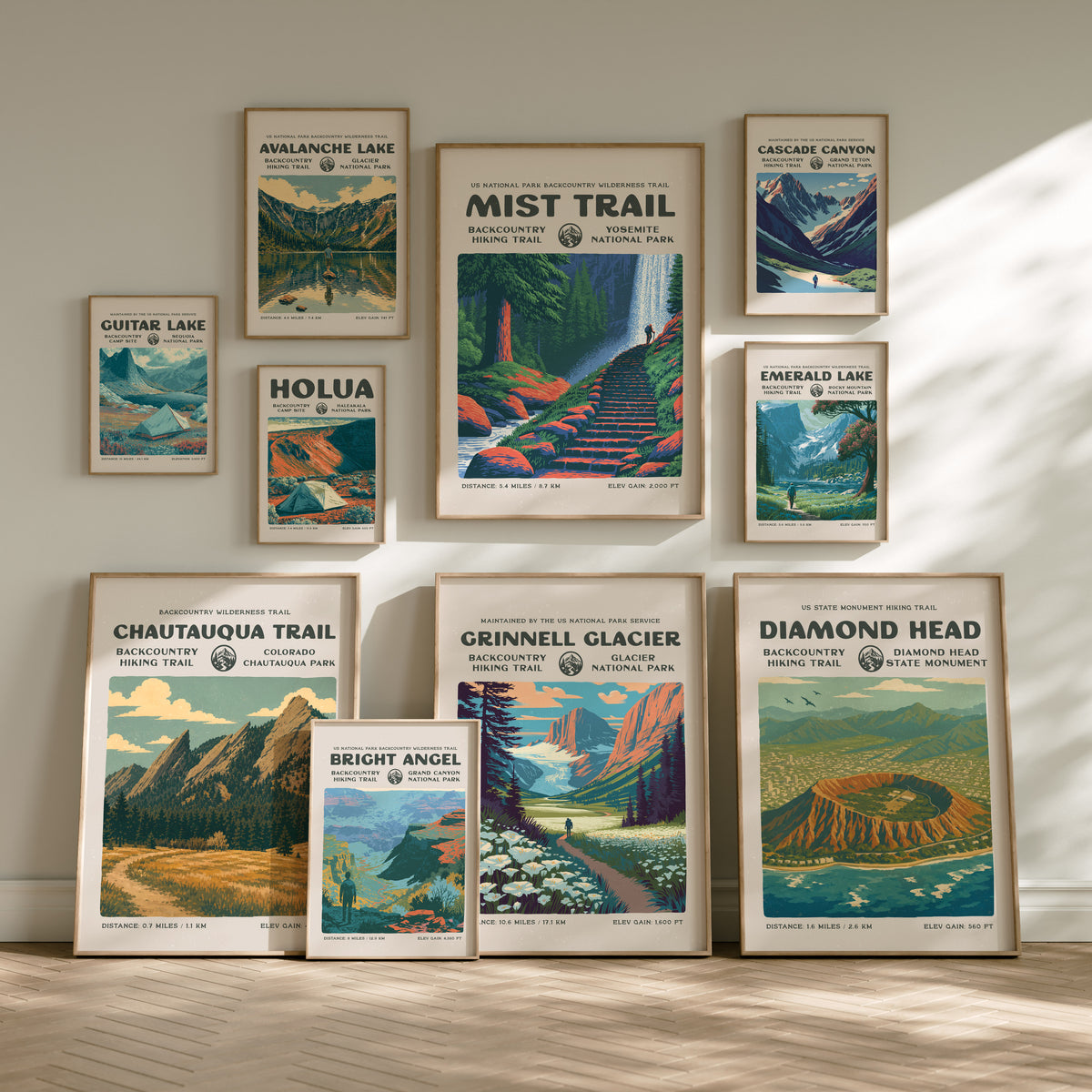 Mountain Peaks Trails Gallery Wall | Angels Landing | Set of 3 Framed Trail Prints