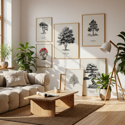 Trees Pen & Ink Gallery Wall | Banyan Tree | Set of 6 Matching Framed Prints