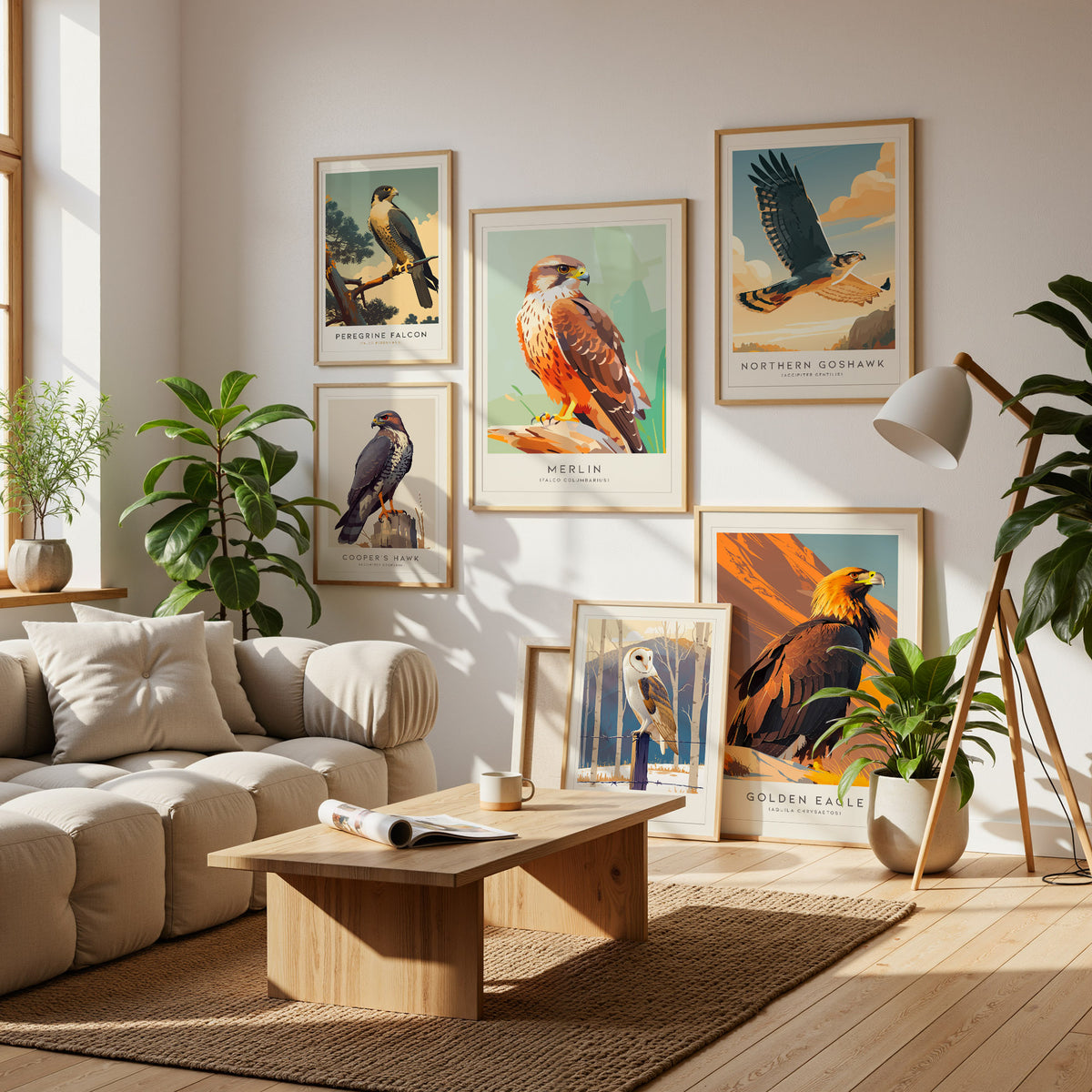 Birds of Prey - Raptors Gallery Wall | Red tailed Hawk | Set of 6 Framed Bird Prints