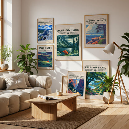 Mountain Peaks Trails Gallery Wall | Clouds Rest & Chimney Tops | Set of 6 Framed Trail Prints