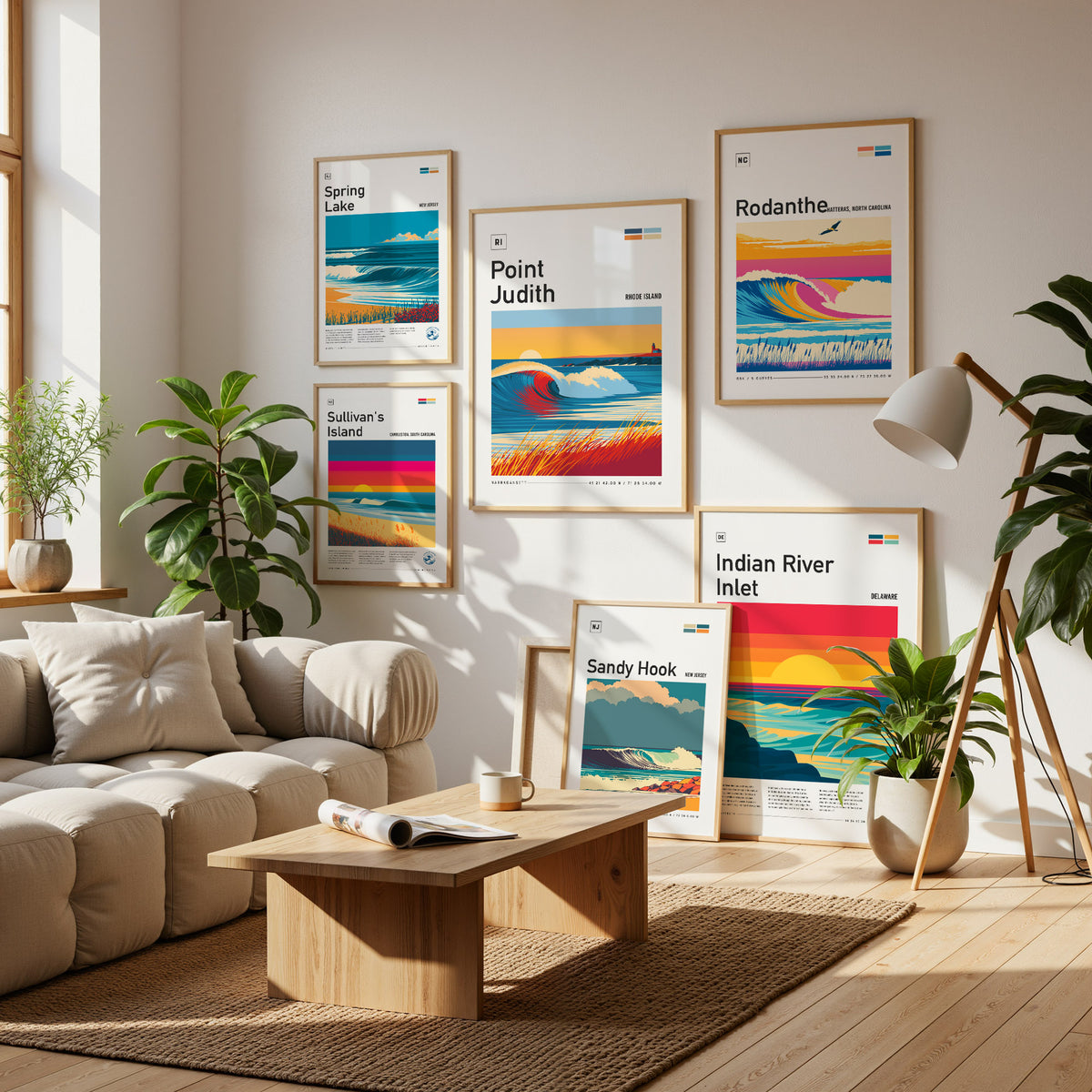 East Coast US Surf Spots Gallery Wall | Cherry Grove Pier | Set of 4 Framed Surf Prints