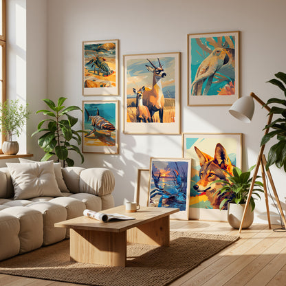 Wildlife Collection Gallery Wall | Set of 8 Framed Art Set | Curated Gallery Wall