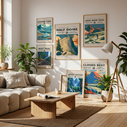 California Trails Gallery Wall | Half Dome | Set of 6 Matching Framed Trail Prints