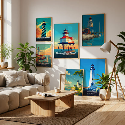Lighthouses Gallery Wall | Set of 4 | Lighthouse Art | Living Room Decor