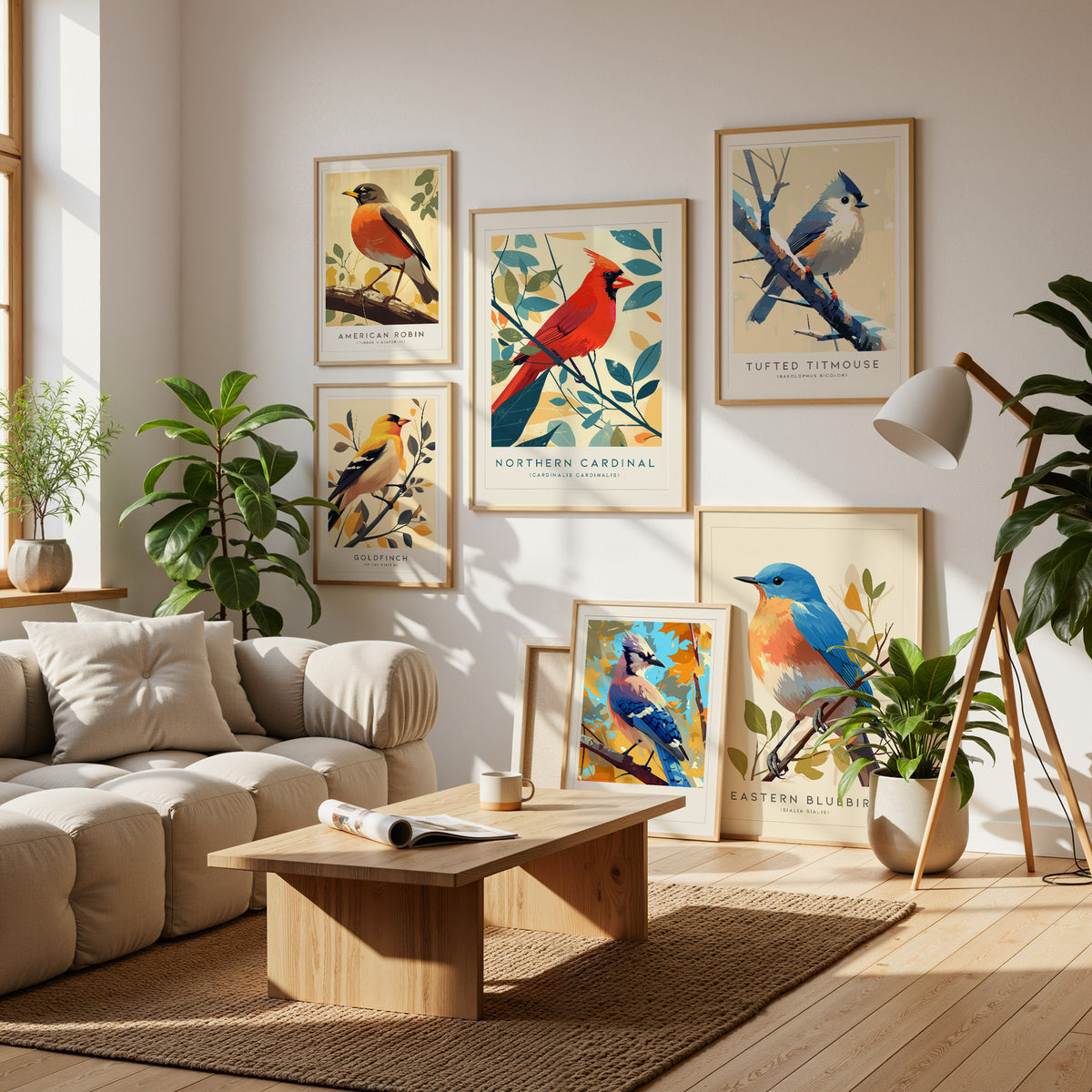 Backyard Songbirds Gallery Wall | Eastern Bluebird & Cardinal | Set of 3 Framed Bird Prints