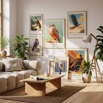 Birds of Prey - Raptors Gallery Wall | Bald Eagle | Set of 8 Framed Bird Prints