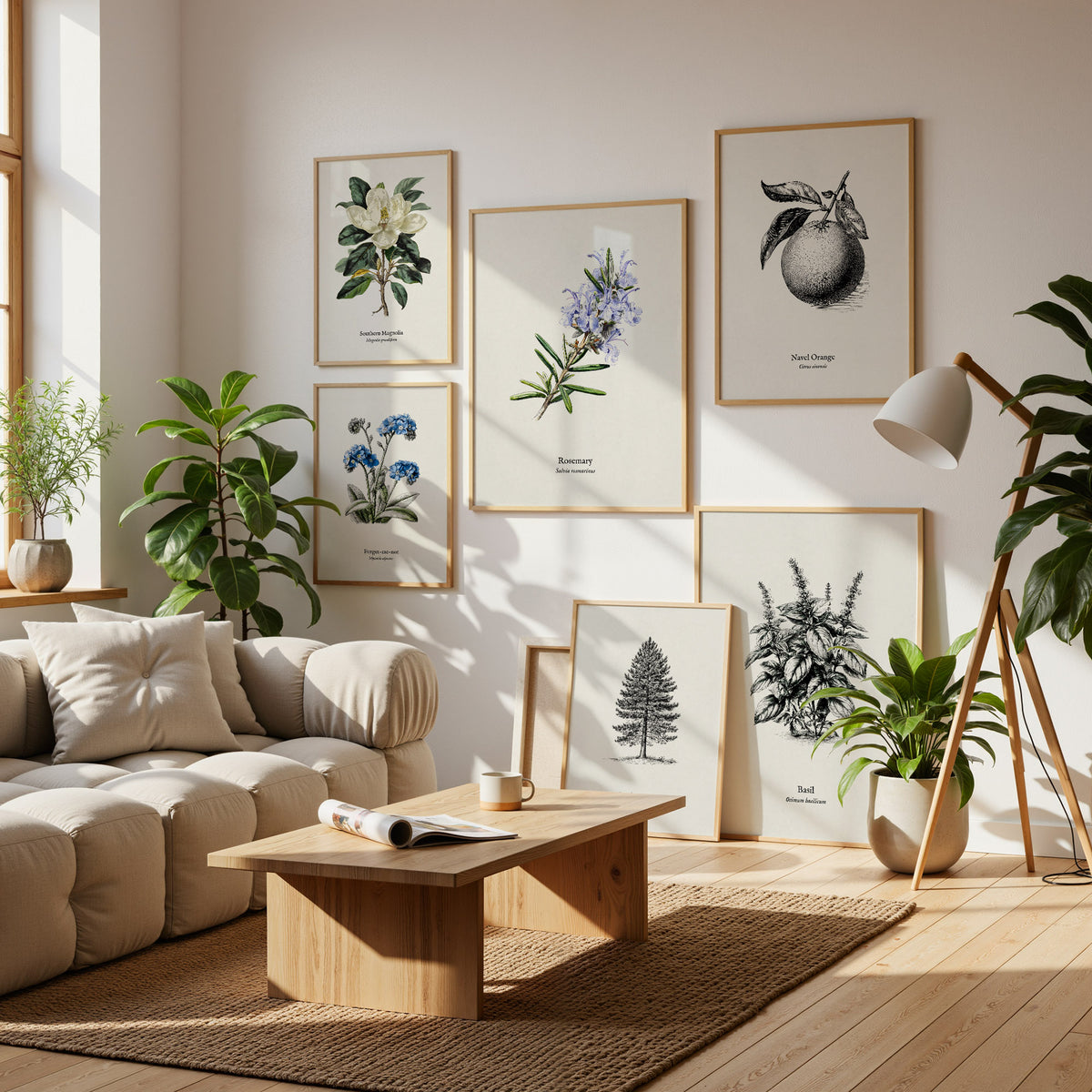 Pen & Ink Flora Gallery Wall | Set of 4 | Pen and Ink Flora | Living Room Decor