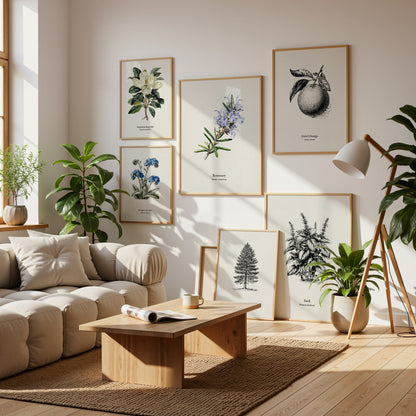 Pen & Ink Flora Gallery Wall | Set of 4 | Pen and Ink Flora | Living Room Decor