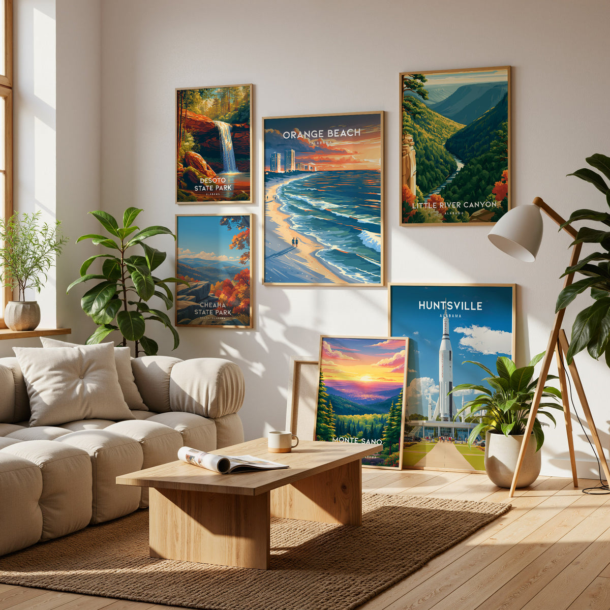 Alabama Travel Collection | Gallery Wall Set of 4 | Matching Print Set | Pen & Ink