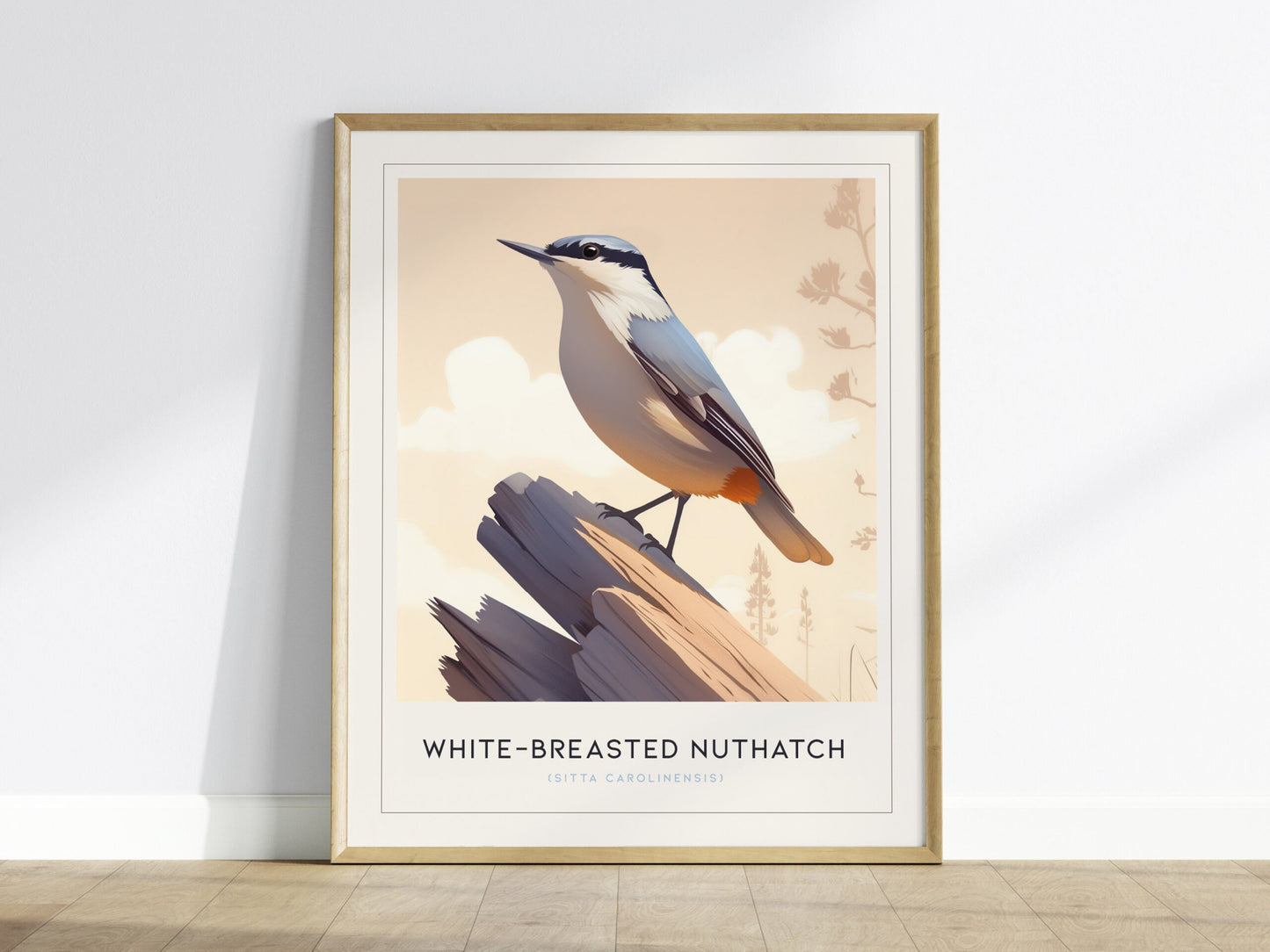 White-Breasted Nuthatch Poster | Minimalist Wildlife Art Print | Perfect for Birdwatchers & Nature-Inspired Decor