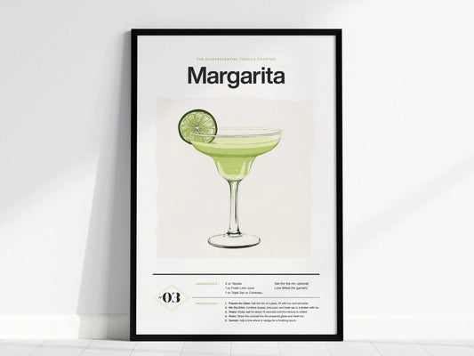 Margarita Cocktail Framed Poster | Classic Tequila Drink Minimalist Design | Margarita Lover Gift | Kitchen Bar Home Decor