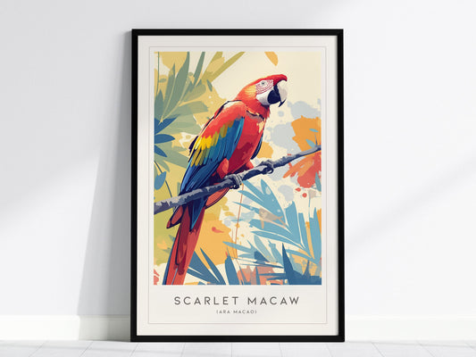 Scarlet Macaw Framed Poster | Parrot Bird Lover Modern Wall Art | Audubon Tropical Nature Print