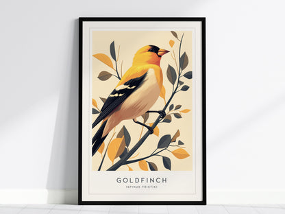 Goldfinch Modern Framed Wall Art, Cottagecore Minimal Nature Gold Bird Wildlife Poster, Finch Audubon Farm Decor Travel Print Birder Gift - Swell Scenes