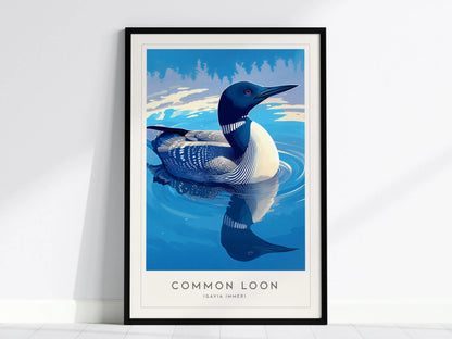 Common Loon Minnesota State Bird Framed Poster | Elegant Waterbird Wall Art Print | Birdwatcher Nature Fan Birding Home Decor Gift