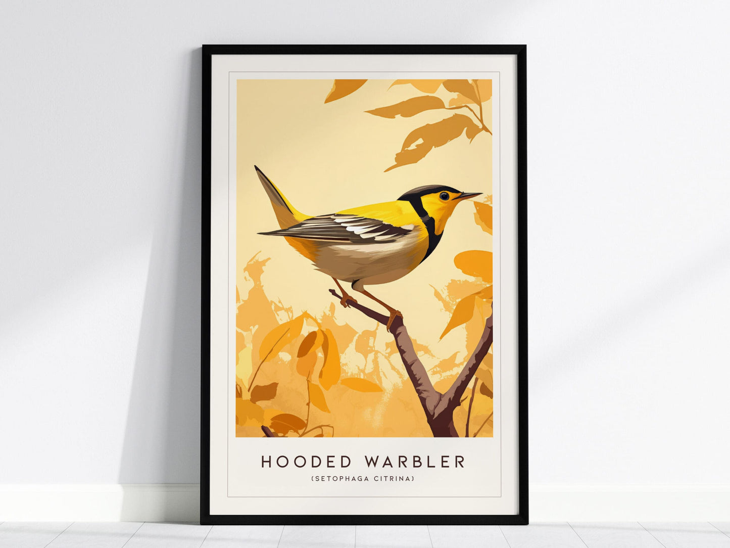 Hooded Warbler Bird Modern Framed Wall Art | Minimalist Nature Audubon Wildlife Poster | Cottagecore Farm House Style Decor Print