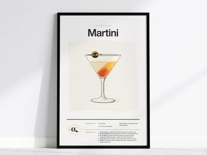 Martini Cocktail Framed Poster | Iconic Gin or Vodka Drink Minimalist Design | Martini Lover Gift | Kitchen Bar Home Decor