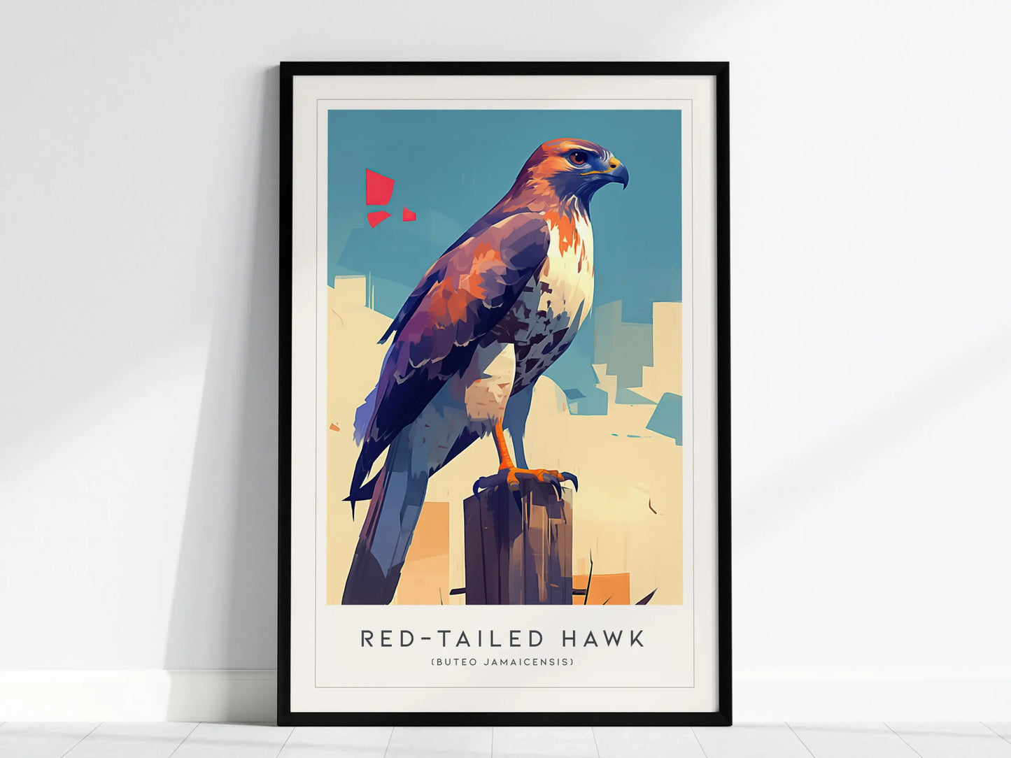 Red-tailed Hawk Modern Framed Wall Art | Cottagecore Minimalist Wildlife Poster | Red Tail Bird of Prey Audubon Print | Farm House Nature Decor