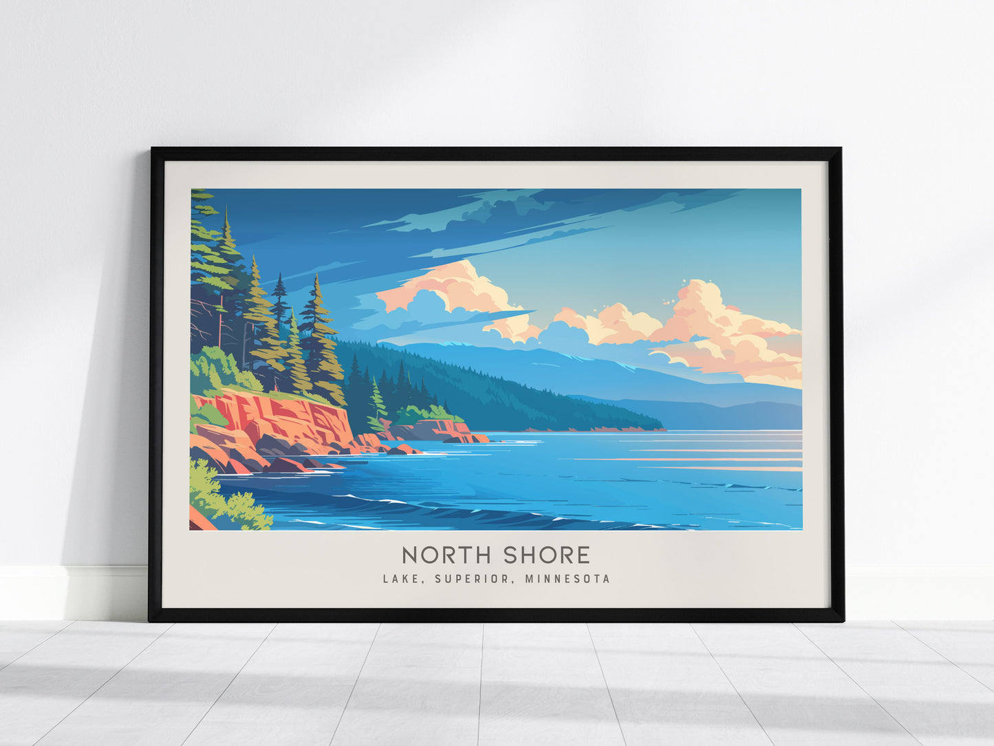 North Shore Landscape Matte Border Poster | Lake, Superior, Minnesota Travel Wall Art — framed wall art, 24x36 in