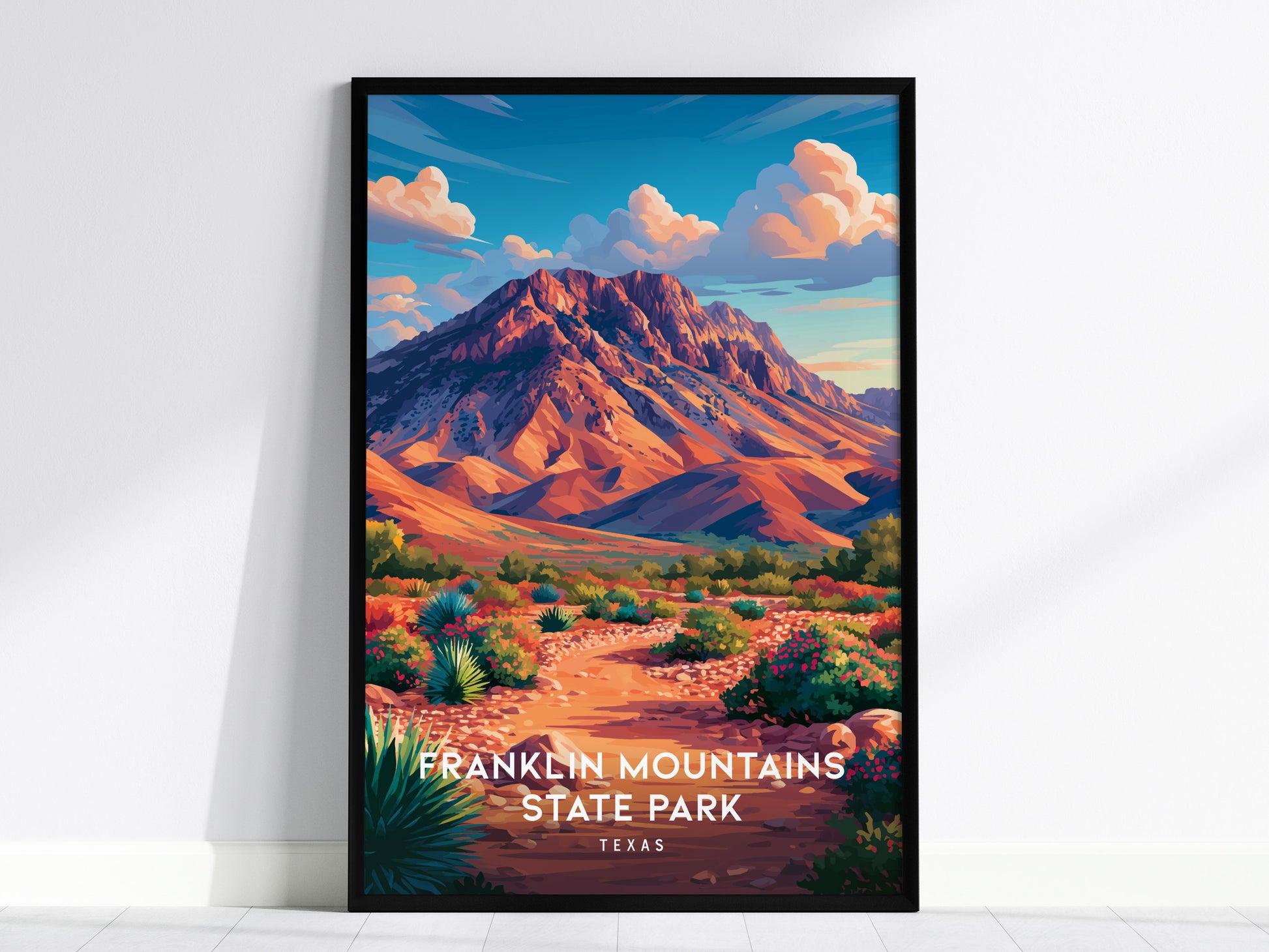 Franklin Mountains State Park, Texas Poster | Desert Peaks & Desert Sky Wall Art — framed wall art, 24x36 in