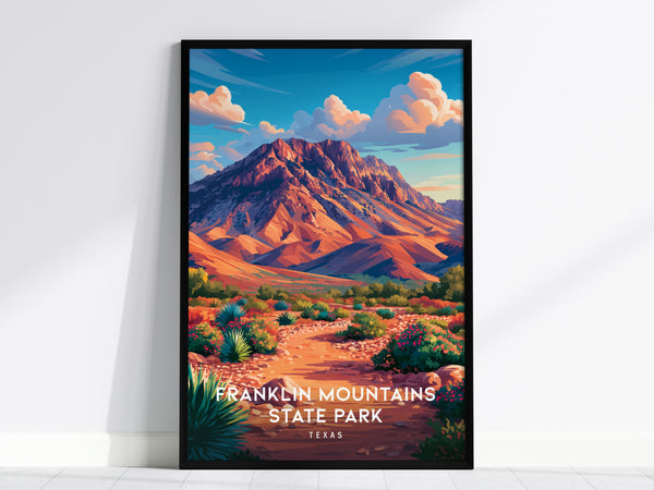 Franklin Mountains State Park, Texas Poster | Desert Peaks & Desert Sky Wall Art — framed wall art, 24x36 in