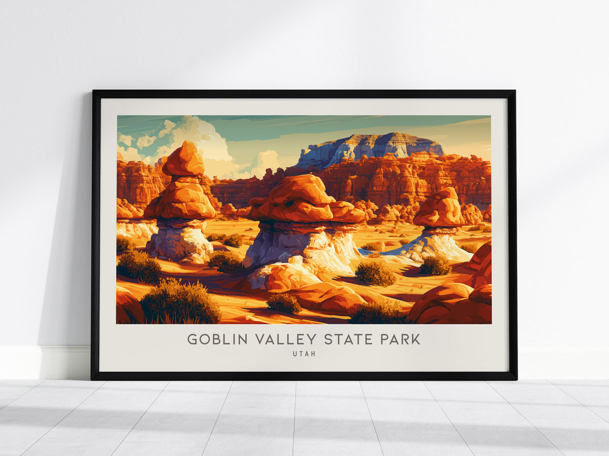Goblin Valley State Park Landscape Matte Border Poster | Utah Travel Gift Wall Art — framed wall art, 24x36 in