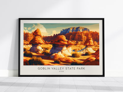 Goblin Valley State Park Landscape Matte Border Poster | Utah Travel Gift Wall Art — framed wall art, 24x36 in
