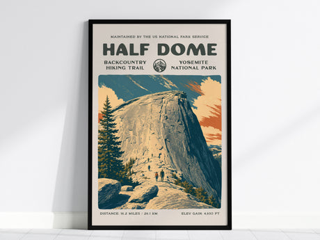 Half Dome Poster | Yosemite National Park Print | California Hiker Wall Art — framed wall art, 24x36 in
