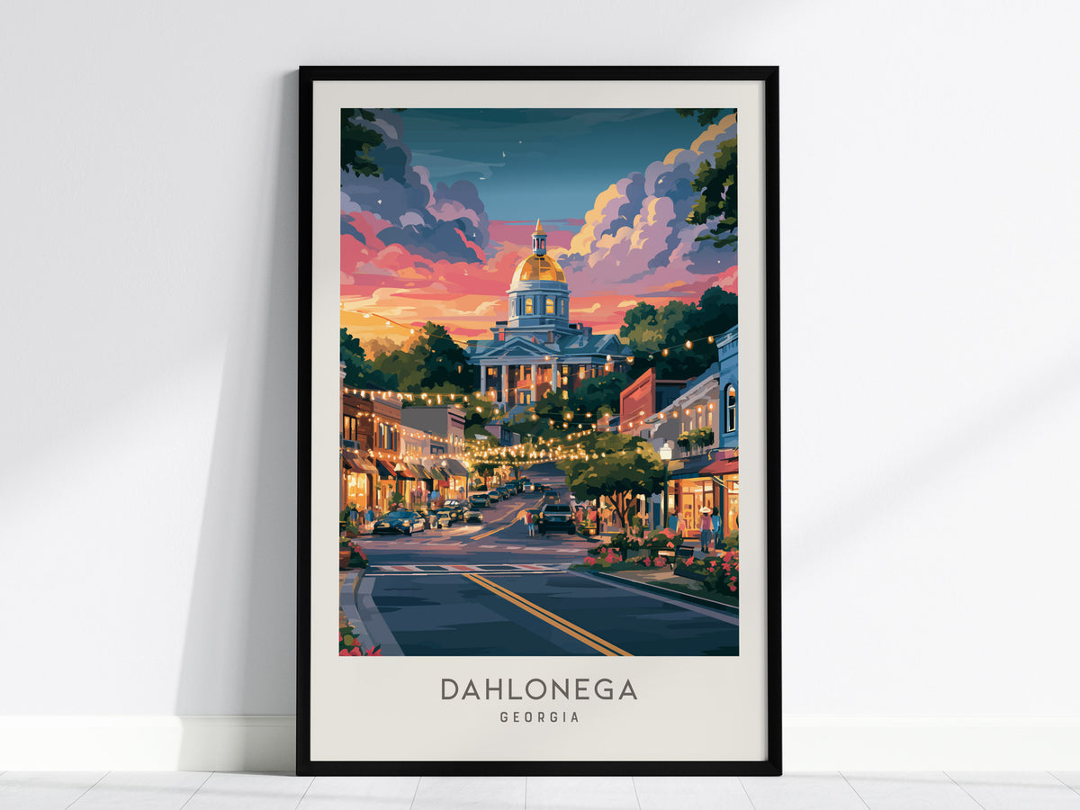 Dahlonega Matte Border Poster | Georgia Destination Print Travel Wall Art — framed wall art, 24x36 in