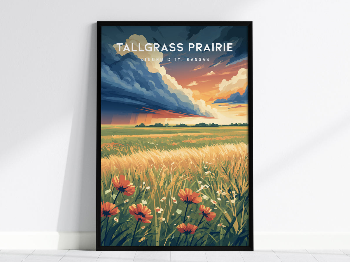 Tallgrass Prairie, Strong City, Kansas Poster | Golden Plains Travel Wall Art — framed wall art, 24x36 in
