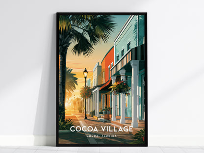 Cocoa Village, Florida Poster | Cocoa, Florida | Charming Riverfront Downtown Wall Art — framed wall art, 24x36 in