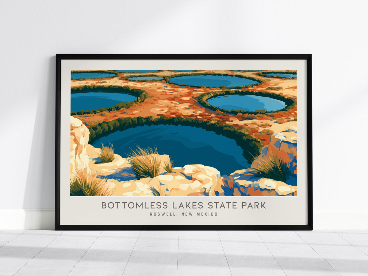 Bottomless Lakes State Park Landscape Matte Border Poster | Roswell, New Mexico Framed or Unframed Desert Oasis Print — frame