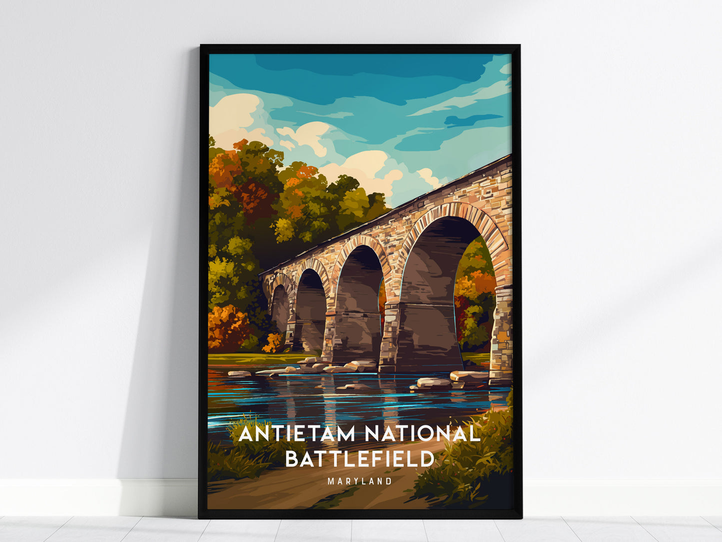 Antietam National Battlefield, Maryland Poster | Civil War Monument & Rolling Fields Wall Art — framed wall art, 24x36 in