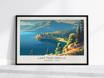 Lake Pend Oreille Landscape Matte Border Poster | Sandpoint, Idaho Framed or Unframed Travel Gift — framed wall art, 24x36 in