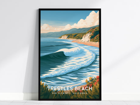 Trestles Beach, California Poster | Golden Hour Surf Break Wall Art — framed wall art, 24x36 in