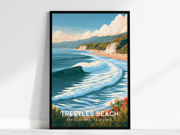 Trestles Beach, California Poster | Golden Hour Surf Break Wall Art — framed wall art, 24x36 in